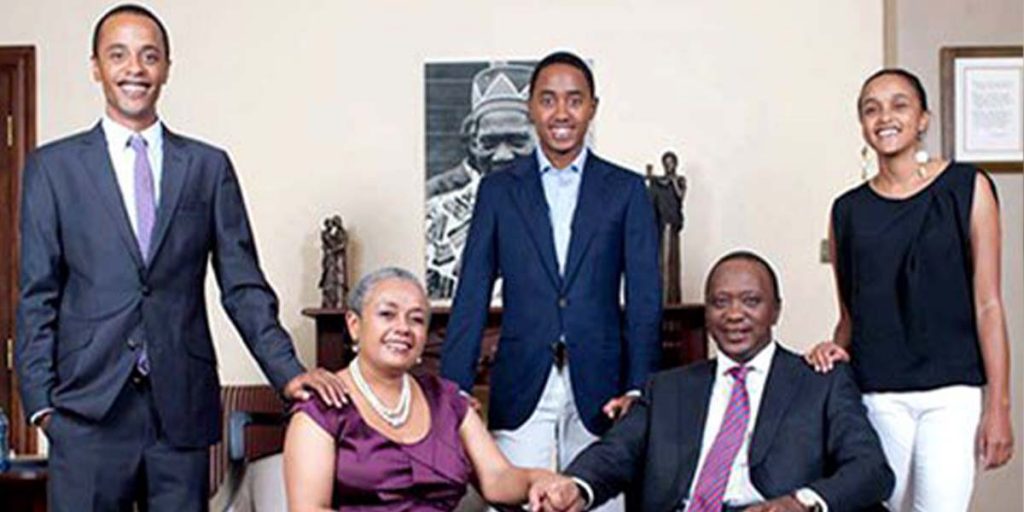 Uhuru Kenyatta, his wife, and their three children SRC: @MumsVillage