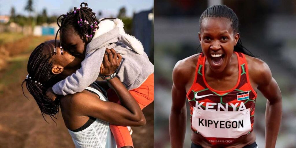 The Kenyan athlete with her daughter SRC: @Spin and Win in Kenya, @The Star